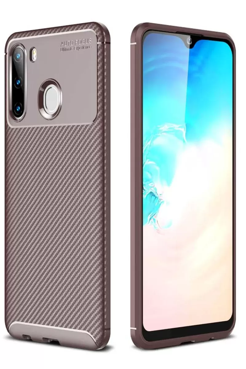 Galaxy A21 Kılıf Auto Focus Karbon Kapak - Kahverengi