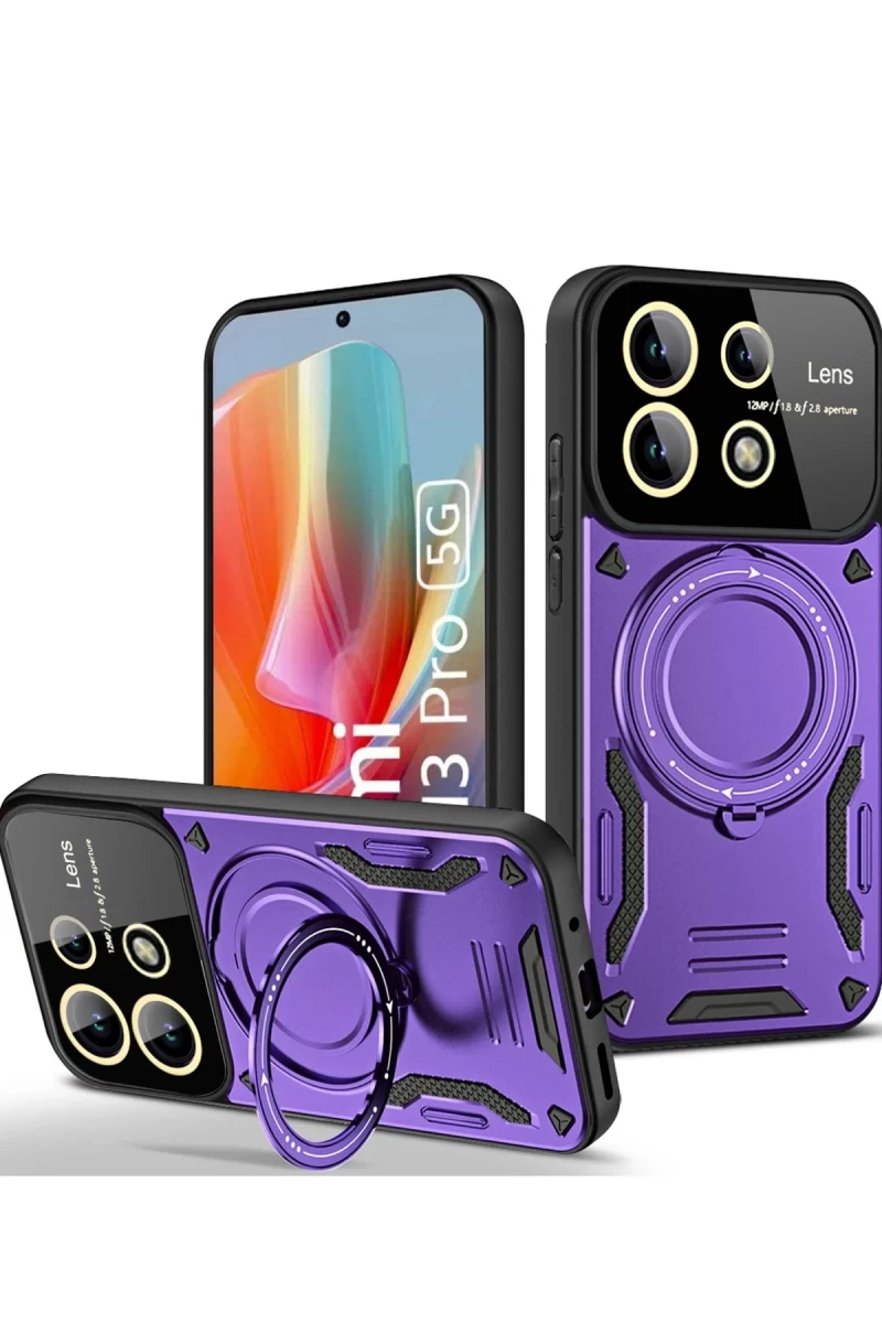 Xiaomi Redmi Note 13 Pro 5G Uyumlu Kılıf Joy Lens Standlı Kapak - Mor