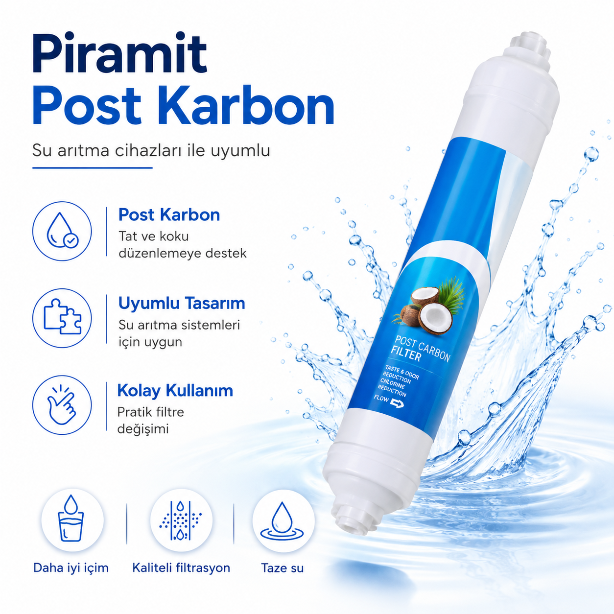 Piramit Post Karbon Eko Su Arıtma Filtresi 408694804