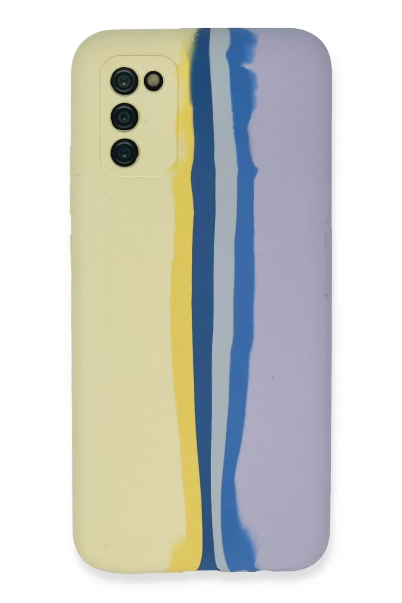 Galaxy A03S Kılıf Ebruli Lansman Silikon - Sarı-Lila