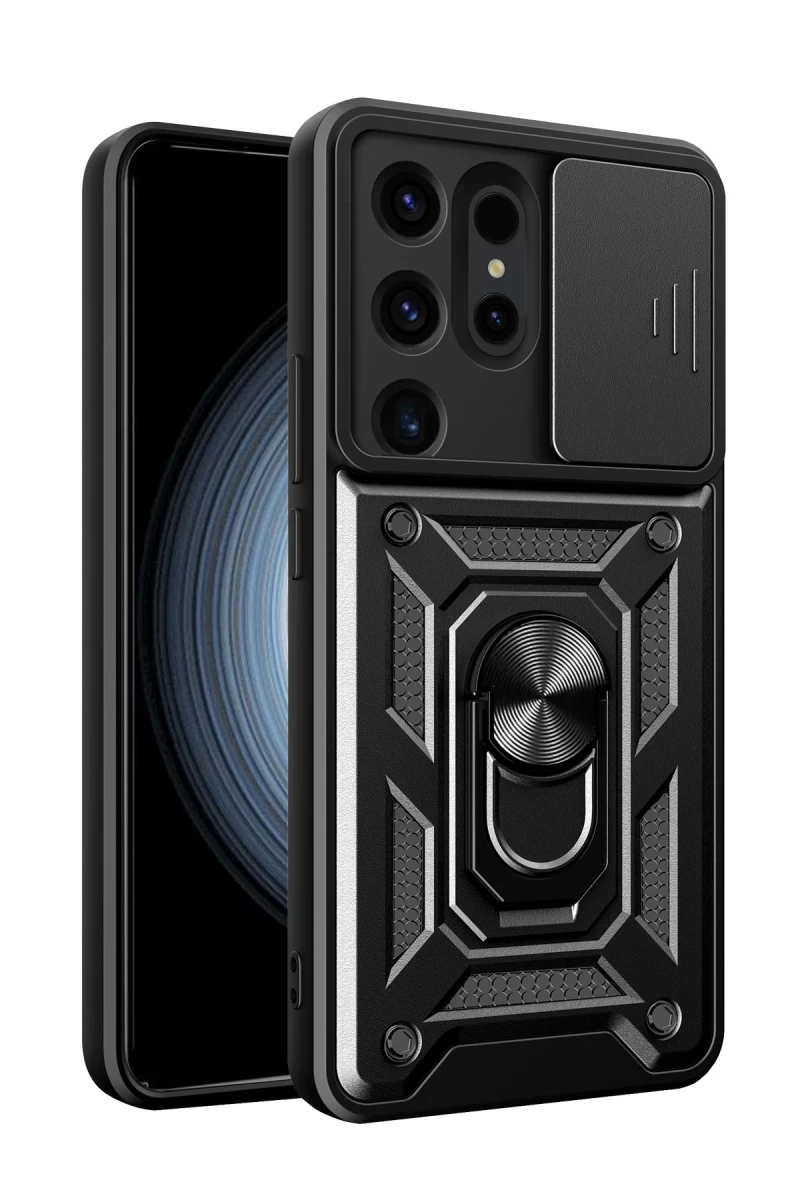 Samsung Galaxy S24 Ultra Uyumlu Kılıf Pars Lens Yüzüklü Silikon - Siyah