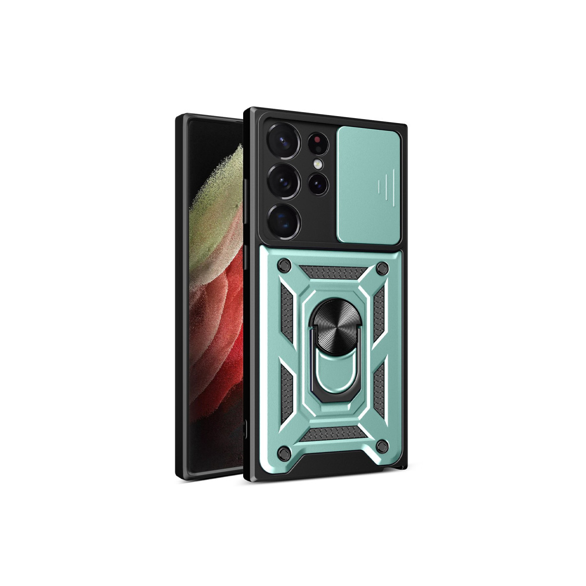 Galaxy S23 Ultra Kılıf Pars Lens Yüzüklü Silikon - Yeşil