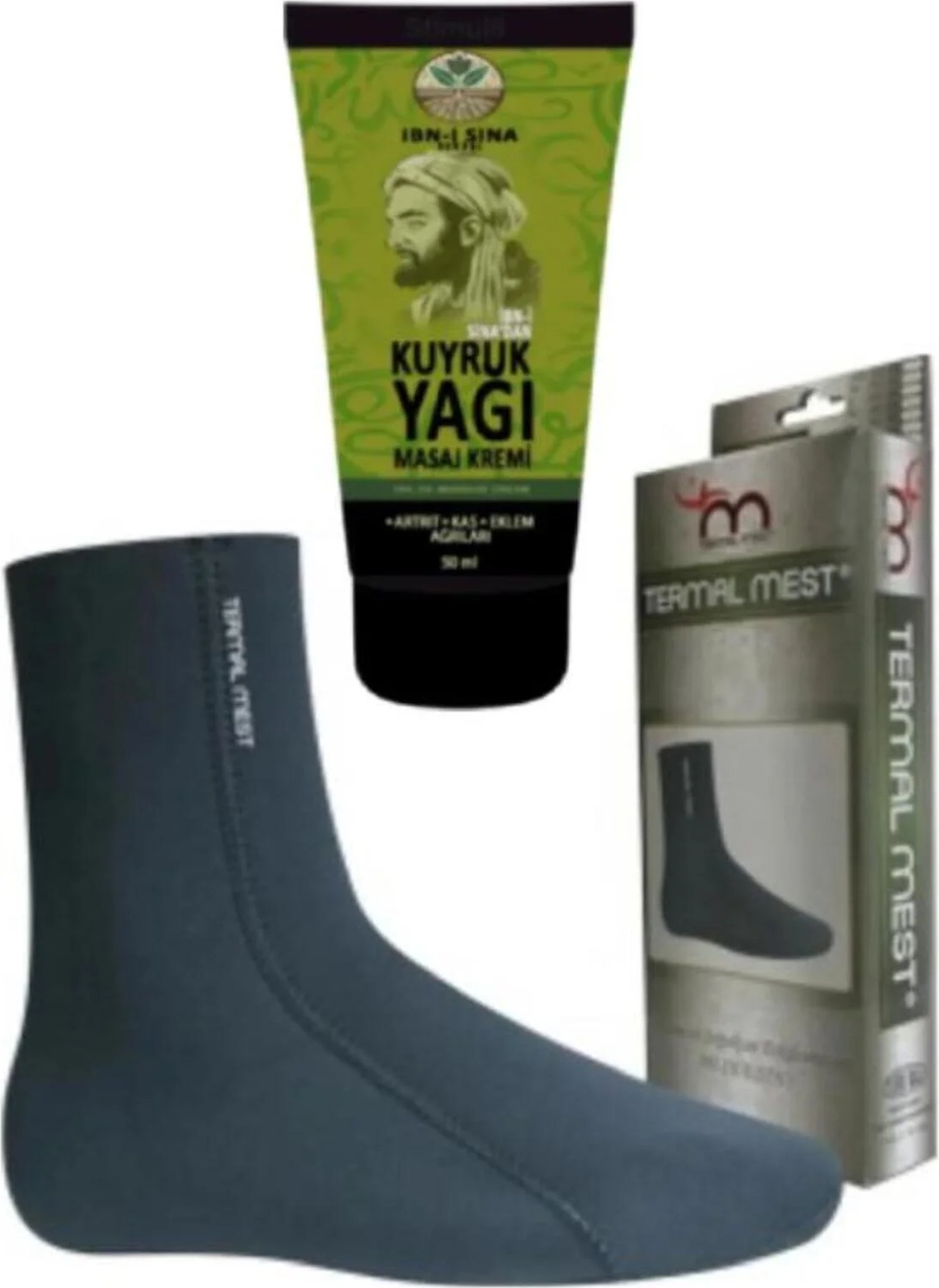 Süper Ibni Sina Kuyruk Yağı Masaj Kremi 50 ml Su ve Isı Geçirmeyen Mest Çorap (L)