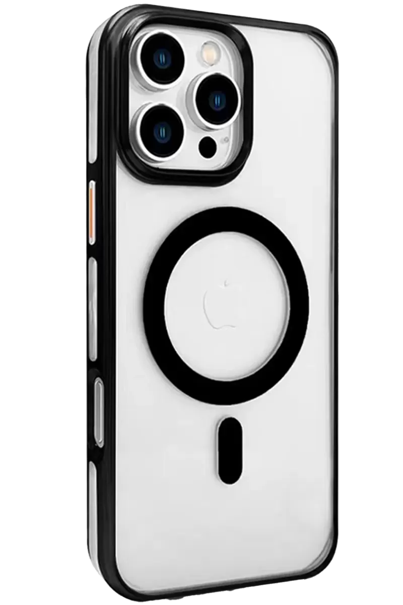 iPhone 16 Pro Max Gleam PC Sert Magsafe Kılıf - Şeffaf-Siyah