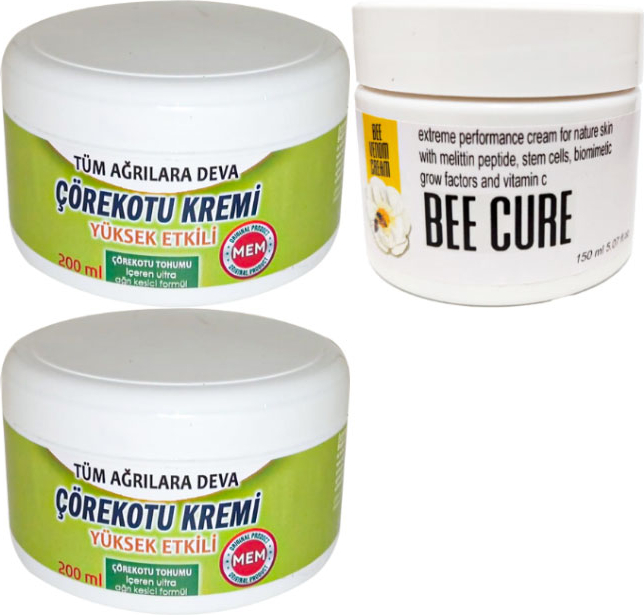 2 Adet Çörek Otu Kremi Büyük Xlboy 200 ml Green + 2 Adet Bee Cure 150 ml Krem / Diz Dirsek Iskelet Sırt Bel Kas Agrilarina Masaj Seti