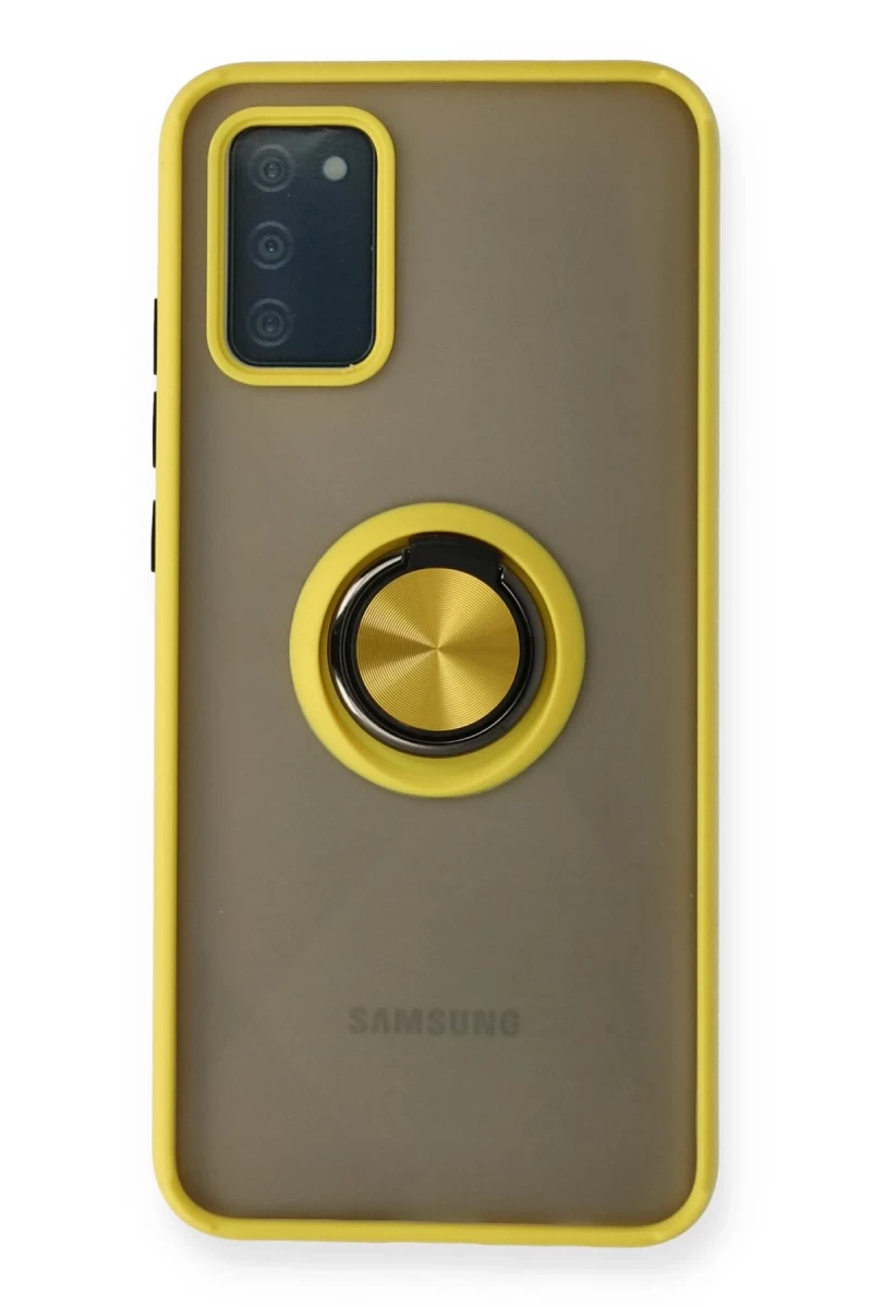 Samsung Galaxy A02S Uyumlu Kılıf Montreal Yüzüklü Silikon Kapak - Sarı