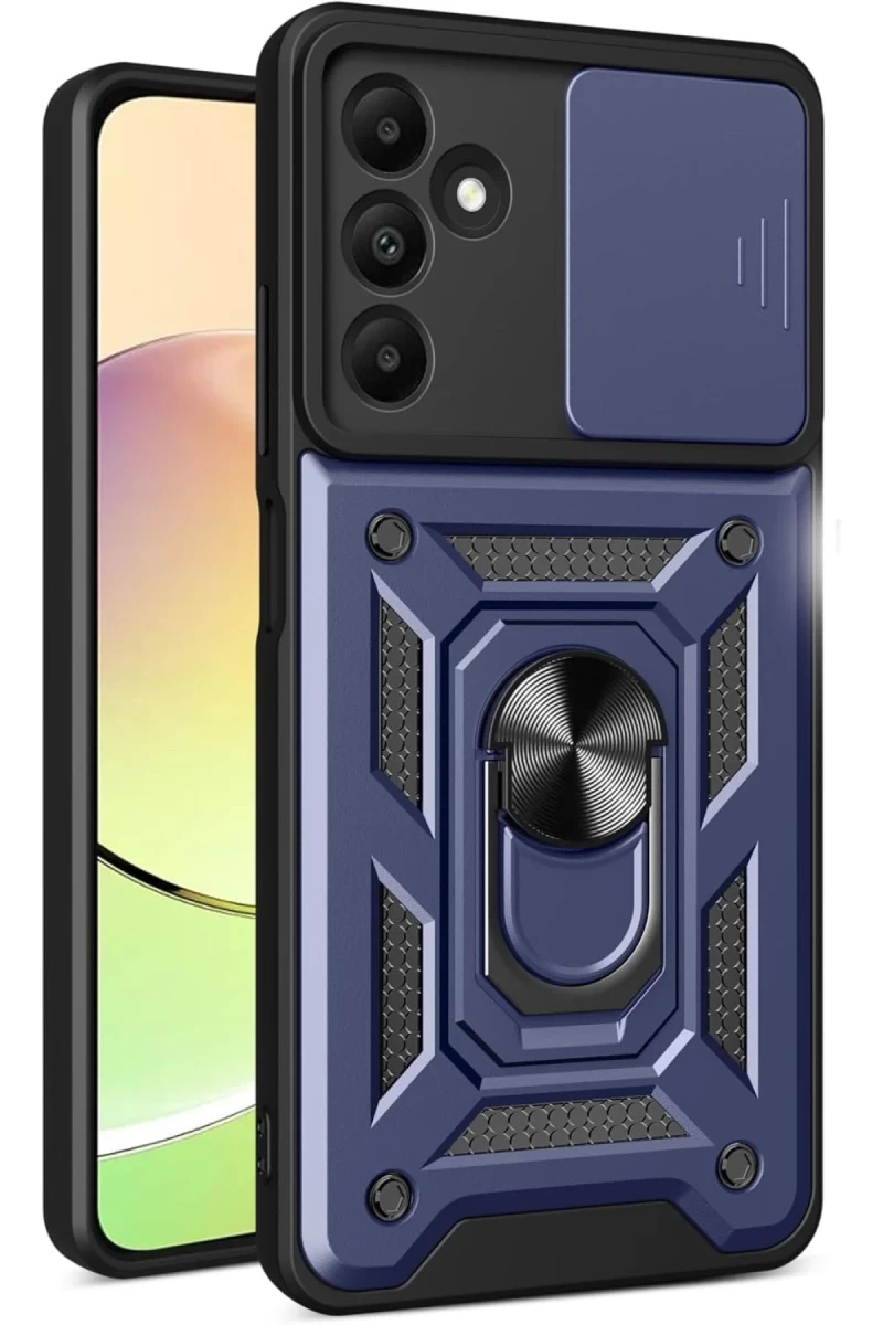 Samsung Galaxy M15 Uyumlu Kılıf Pars Lens Yüzüklü Silikon - Lacivert
