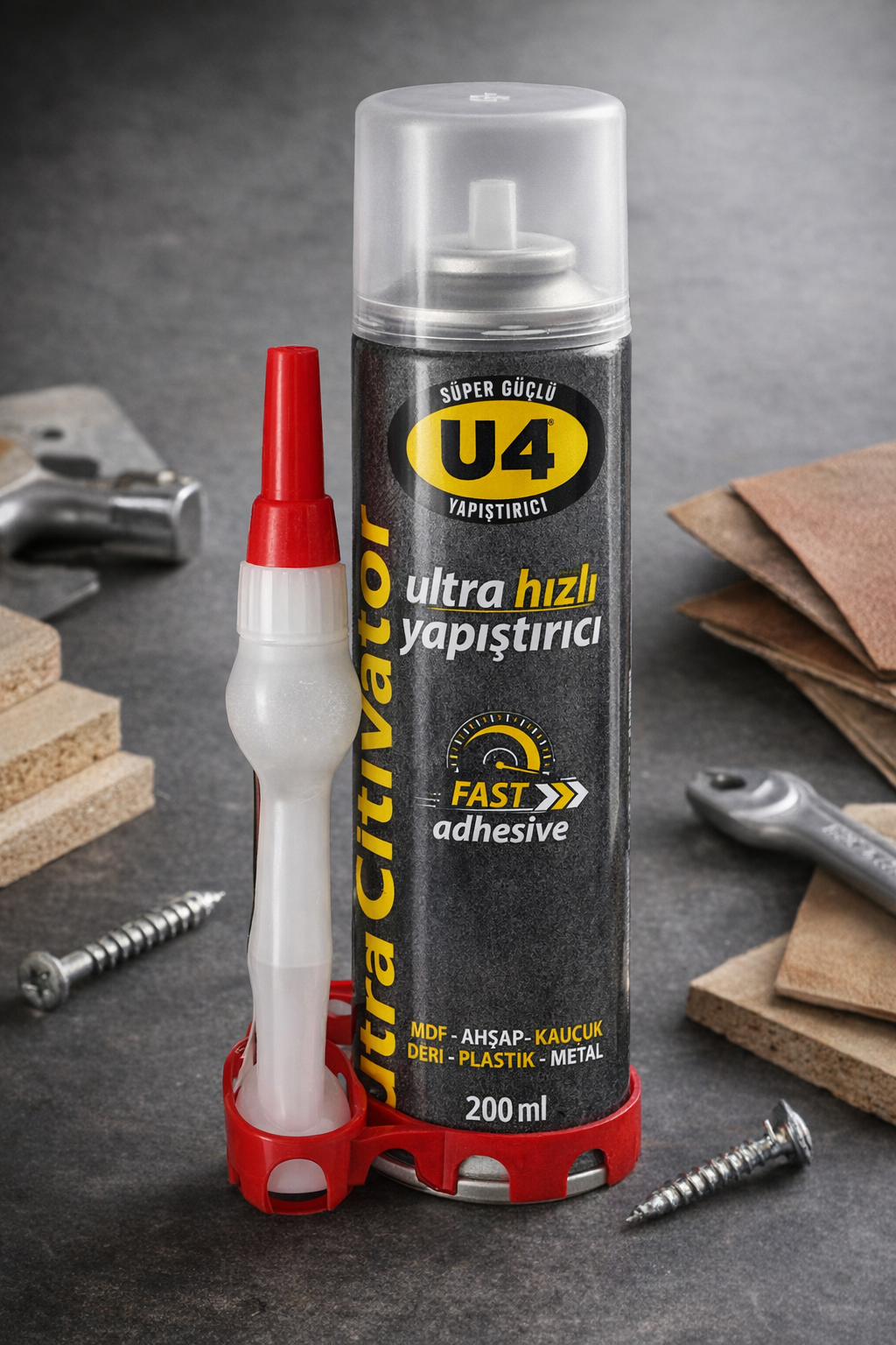 U4 Ultra Hızlı Yapıştırıcı 200 ml Süper Güçlü Şeffaf Endüstriyel Fast Adhesive MDF Ahşap Plastik Metal Deri