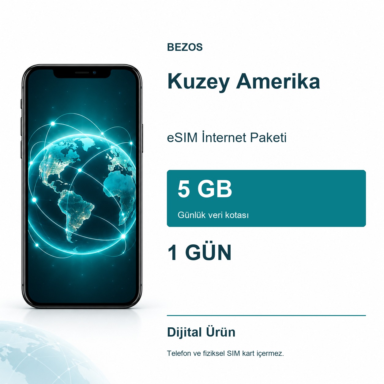 Kuzey Amerika eSIM İnternet Paketi Günlük 5 GB 1 Gün