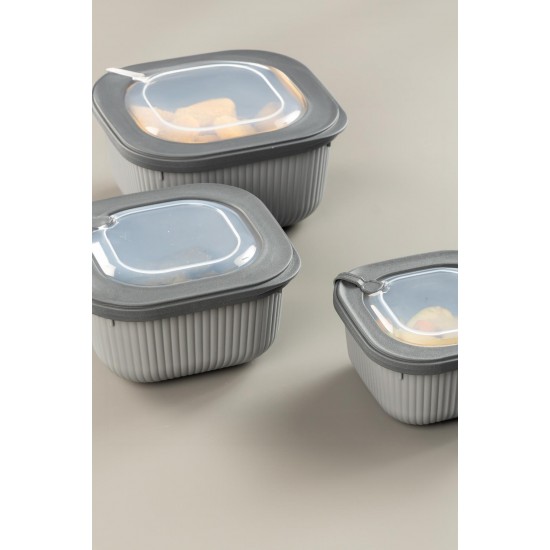 Kare 3 Parça Vakumlu Sızdırmaz Hava Almaz Saklama Kabı Seti Füme (1800/1100/600 Ml)