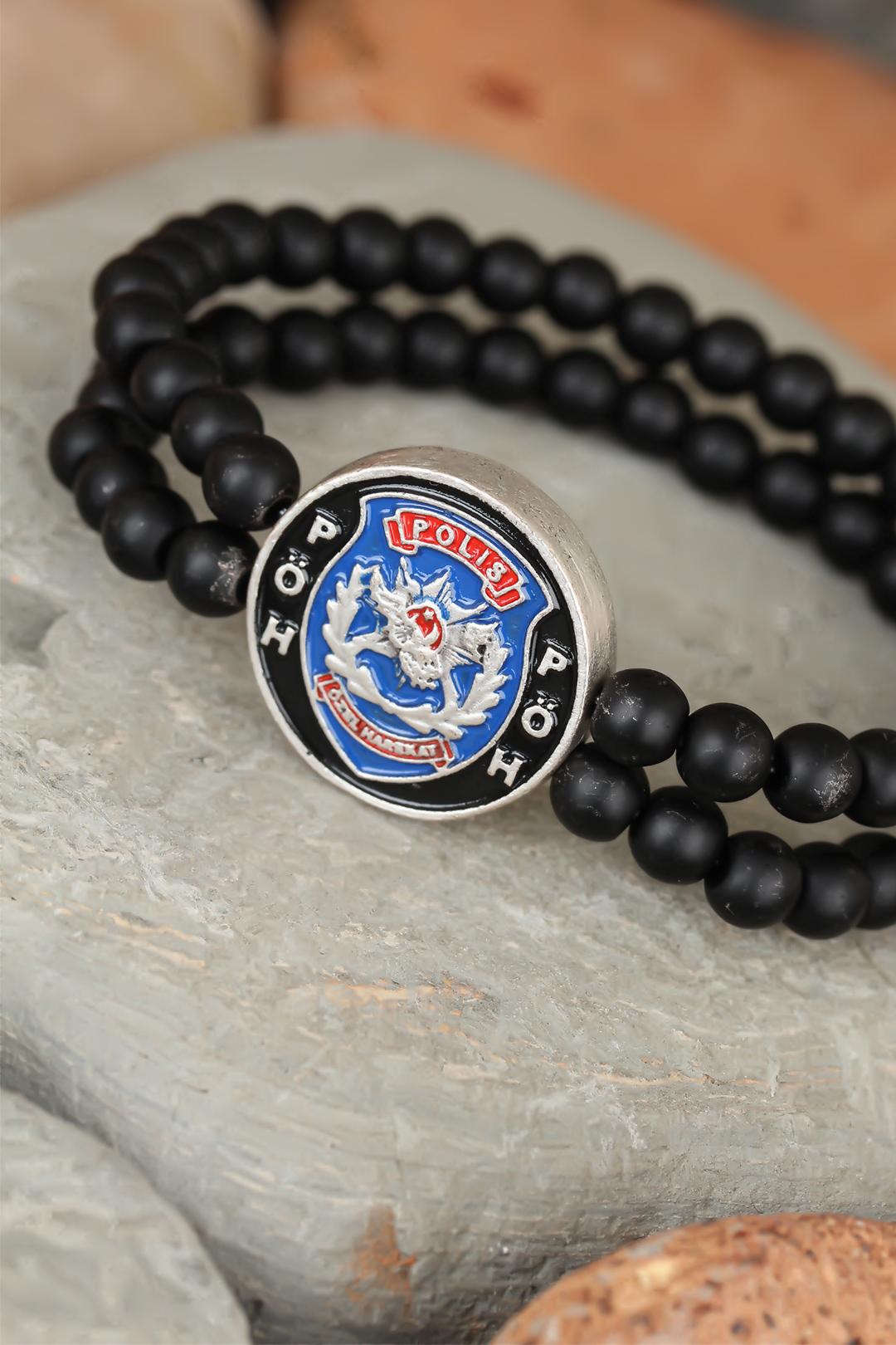 Siyah Renk Çift Sıra Oniks Doğal Taş PÖH Tasarımlı Erkek Bileklik