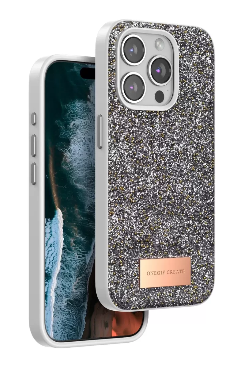 iPhone 14 Pro Bright Simli Kapak - Gümüş