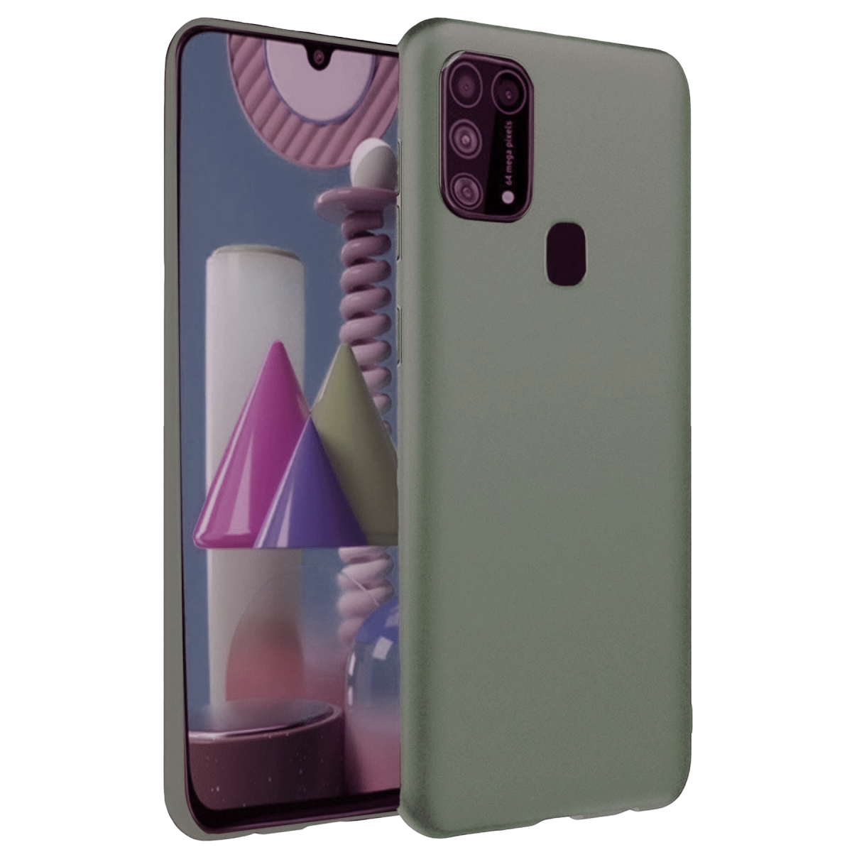 Galaxy M31 Kılıf Nano içi Kadife Silikon - Koyu Yeşil