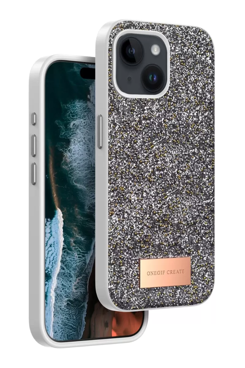 iPhone 15 Bright Simli Kapak - Gümüş