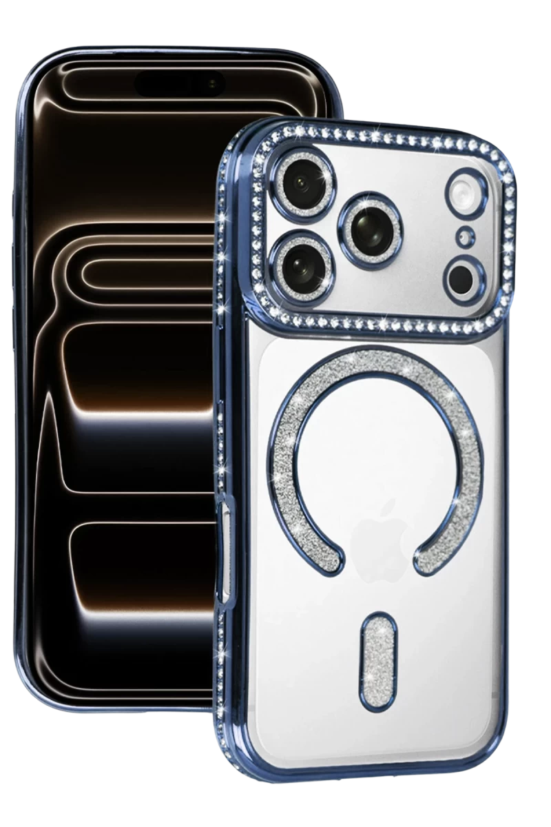 Apple iPhone 17 Pro Max Uyumlu Joke Simli Magneticsafe Kılıf - Mavi