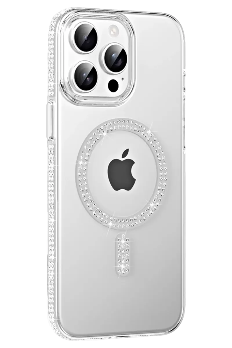 iPhone 15 Pro Move Taşlı Magsafe Kapak - Natural Grey