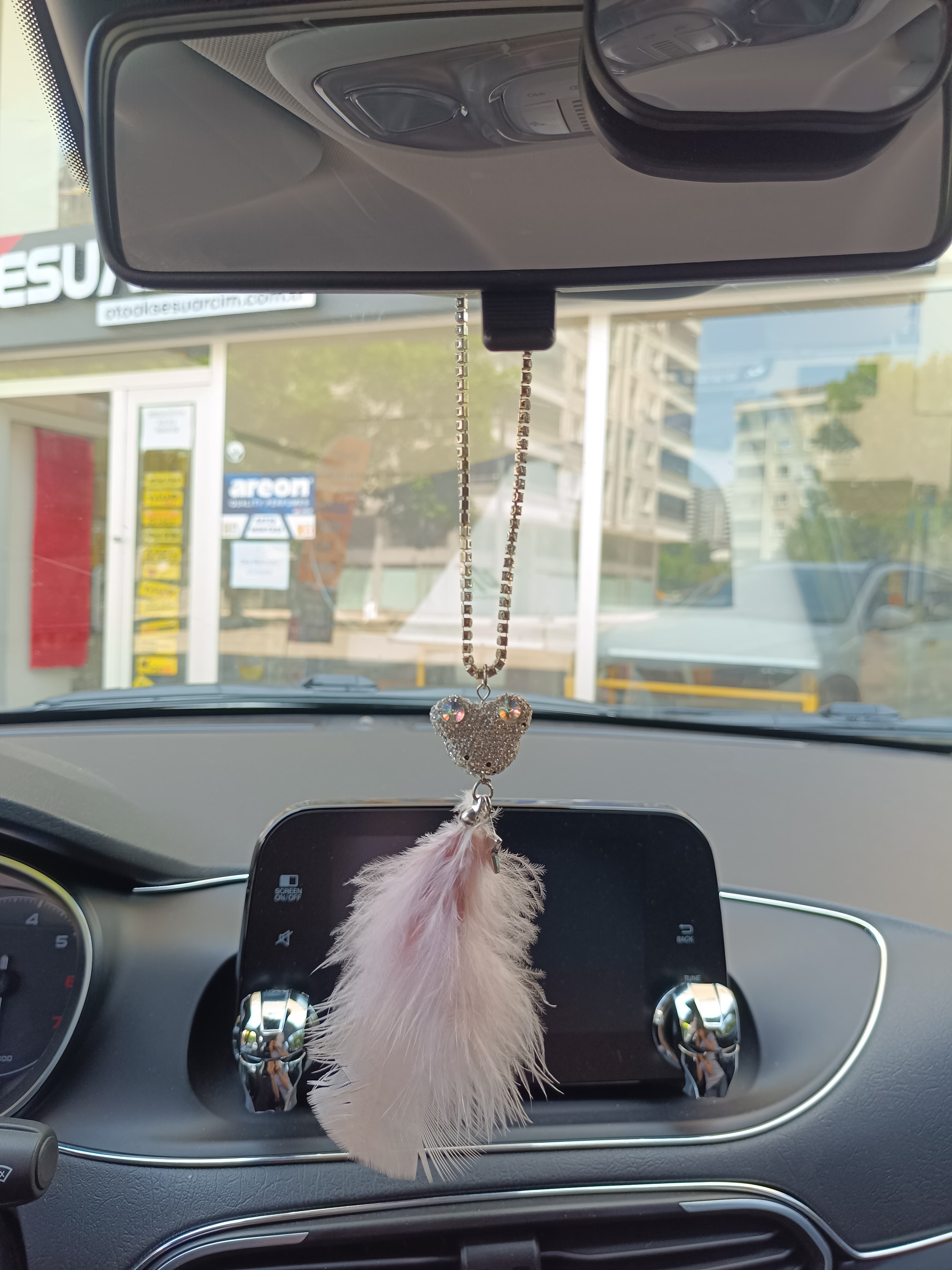 Pandalı Model Metal Yıldız Dikiz Ayna Süsü Pudra Pembe Tüylü