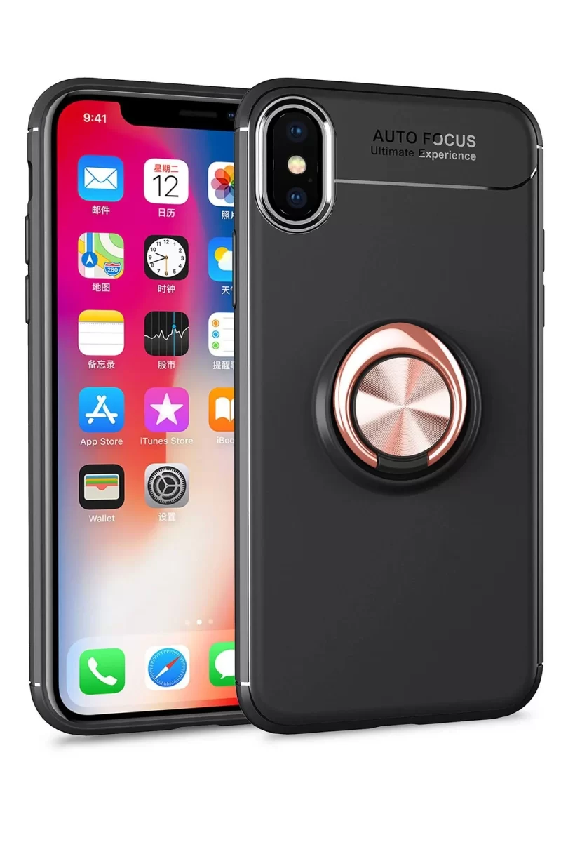 iPhone XS Max Kılıf Range Yüzüklü Silikon - Siyah-Gold