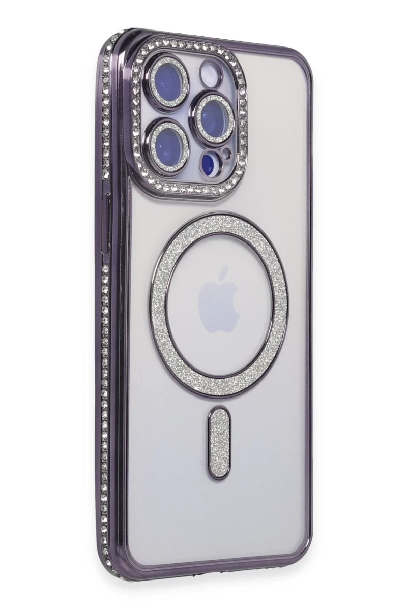 Apple iPhone 15 Pro Max Uyumlu Kılıf Joke Simli Magneticsafe Kılıf - Derin Mor