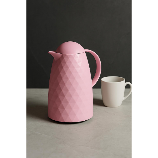 1 Lt Akrilik Soft Pembe Çay Termosu 12 Saat Sıcak 24 Saat Soğuk