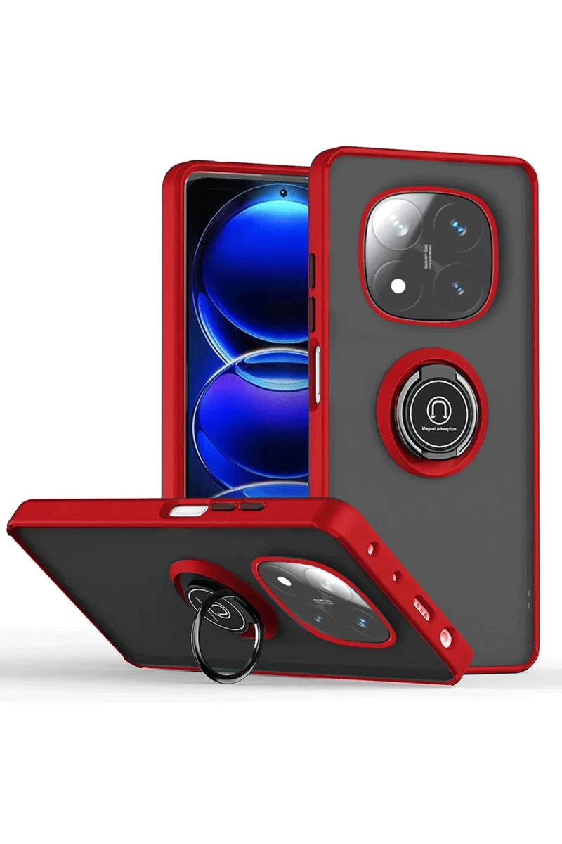 Xiaomi Redmi Note 14 Pro 5G Uyumlu Kılıf Montreal Yüzüklü Silikon Kapak - Kırmızı