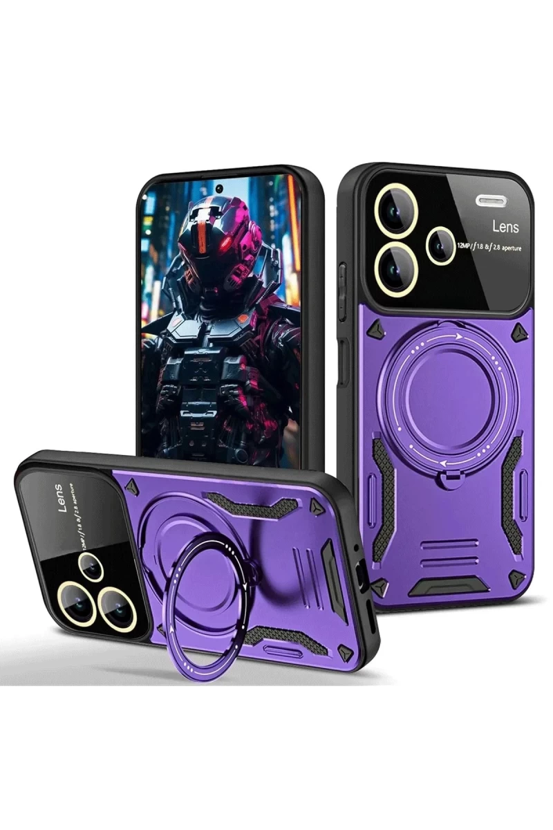 Xiaomi Redmi Note 13 Pro Plus Uyumlu Joy Lens Standlı Kapak - Mor