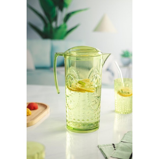 Akrilik Yeşil Sürahi 2,3 lt Ve 6'lı & Su Meşrubat Kahve Yanı Bardağı 400 ml Seti