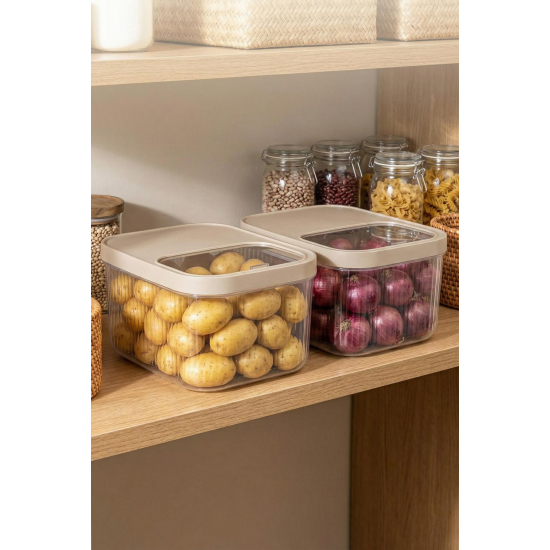 2'Li 12 LT Multibox Vizon Kayar Kapaklı Saklama Kabı & Erzak Kabı & Patates Soğan Kovası