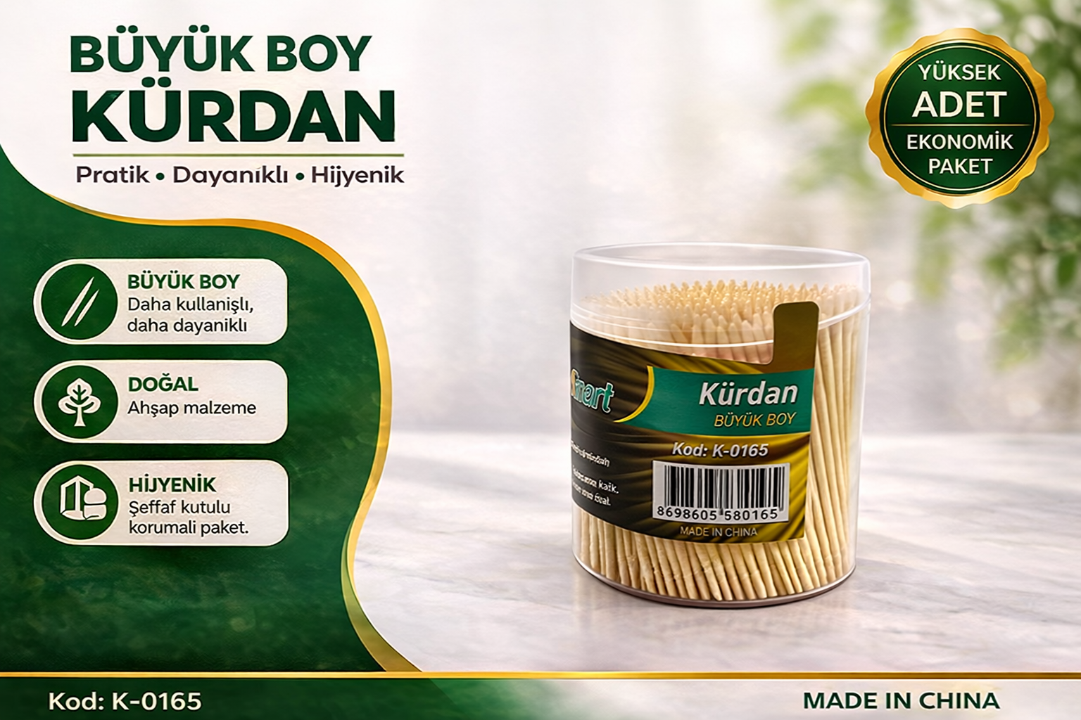 Kürdan Büyük Boy Ahşap Kürdan Hijyenik Paket Tek Kullanımlık Dayanıklı Kürdan Seti 1 Adet