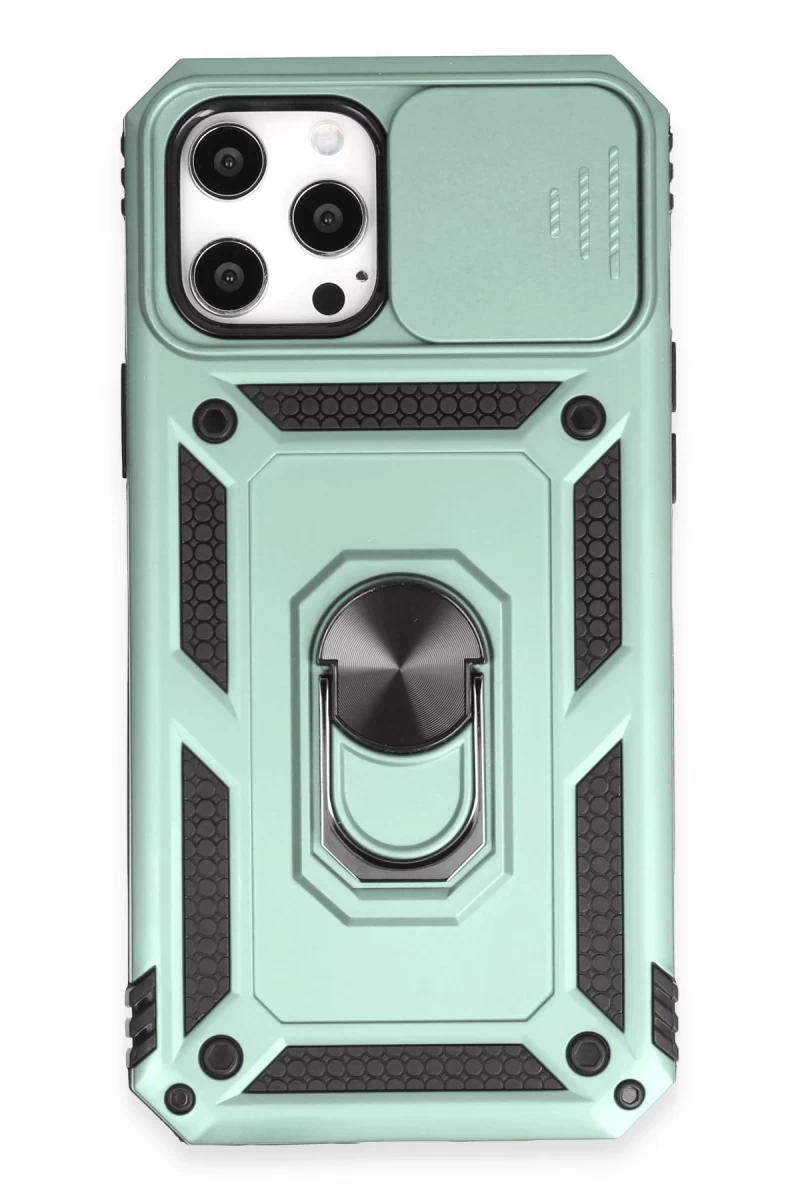 Apple iPhone 12 Pro Max Uyumlu Kılıf Pars Lens Yüzüklü Silikon - Yeşil