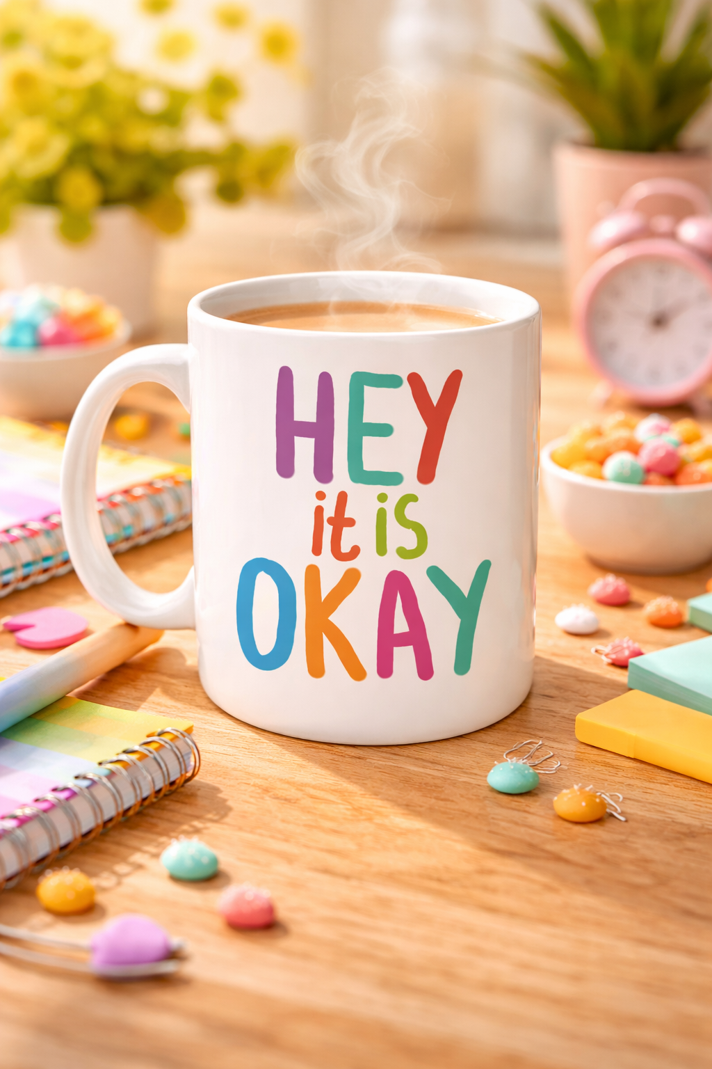 Hey It Is Okay Motivasyon Kupası MODEL 137 – Renkli Tasarım Porselen Kupa – Moral Veren, Pozitif Mesajlı Kahve &amp; Çay Kupası