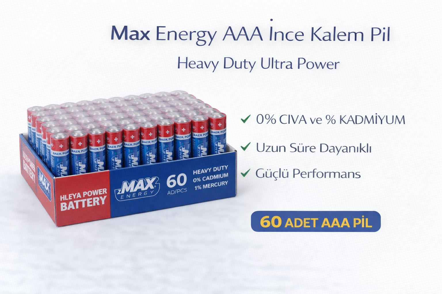 Max Energy AAA İnce Kalem Pil 1.5V R03 Heavy Duty Ultra Power 4 lü 15 Paket