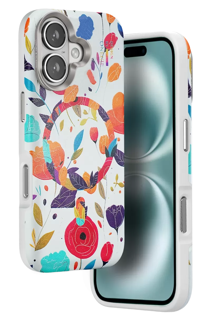 iPhone 16 Flower Series Magsafe Kapak - Beyaz