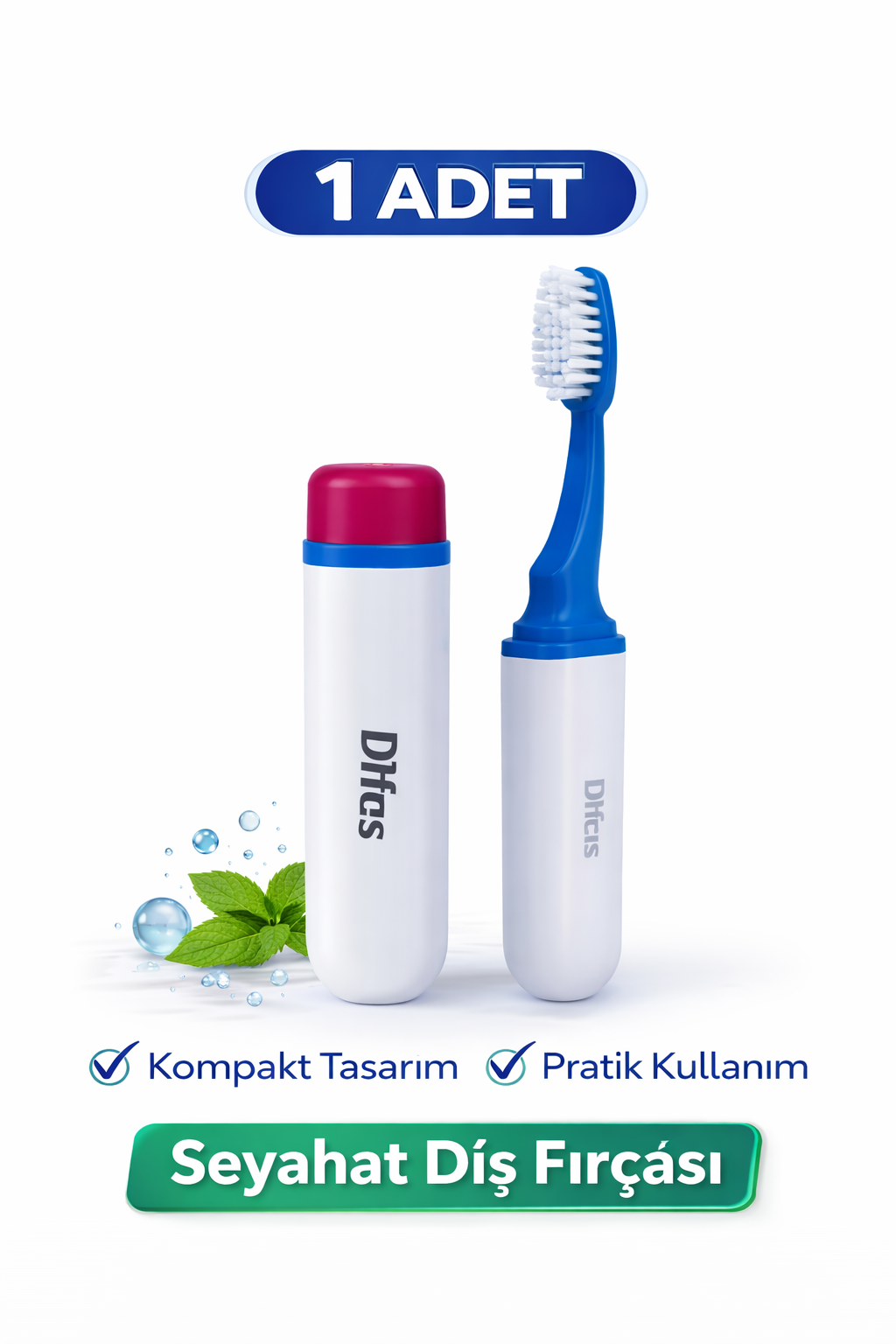 Difas Seyahat Tipi Diş Fırçası | Kapaklı Taşınabilir 1 Adet