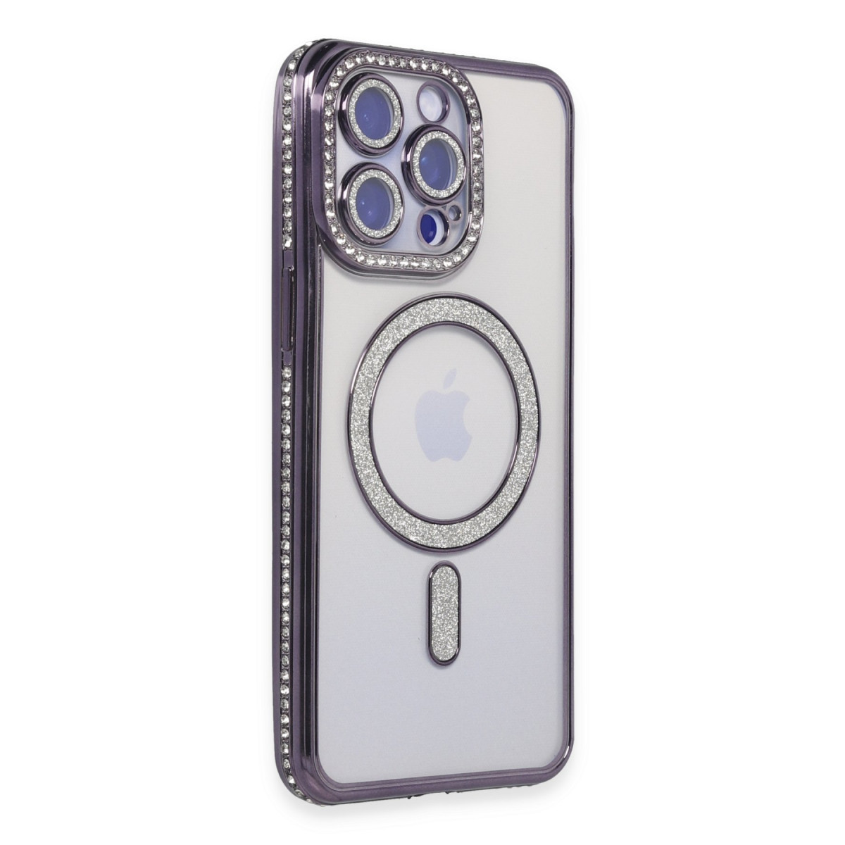 iPhone 15 Pro Max Kılıf Joke Simli Magneticsafe Kılıf - Derin Mor
