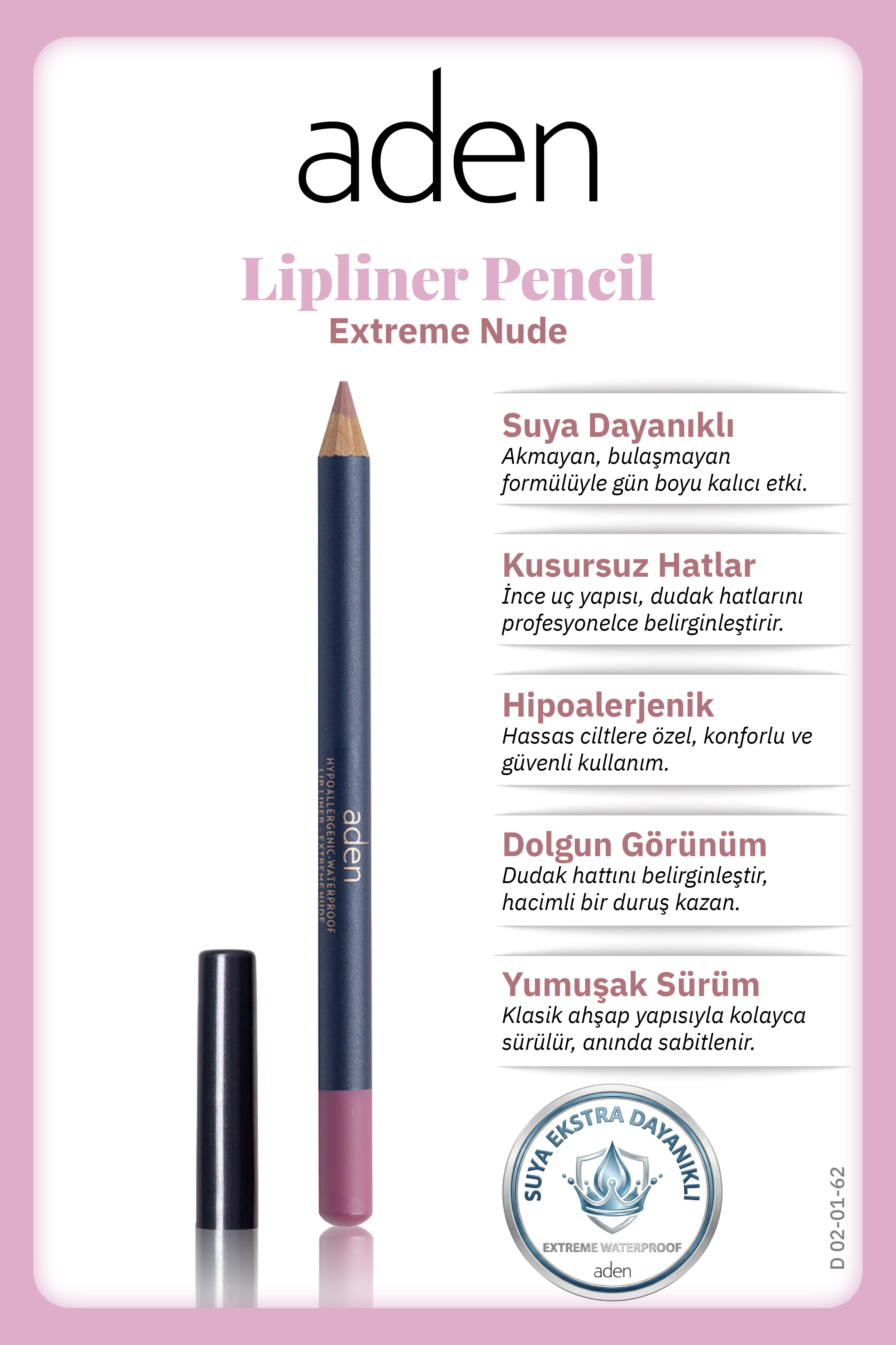 Aden Lipliner Pencil - Dudak Kalemi 62 Extreme Nude(Doğal Bej)