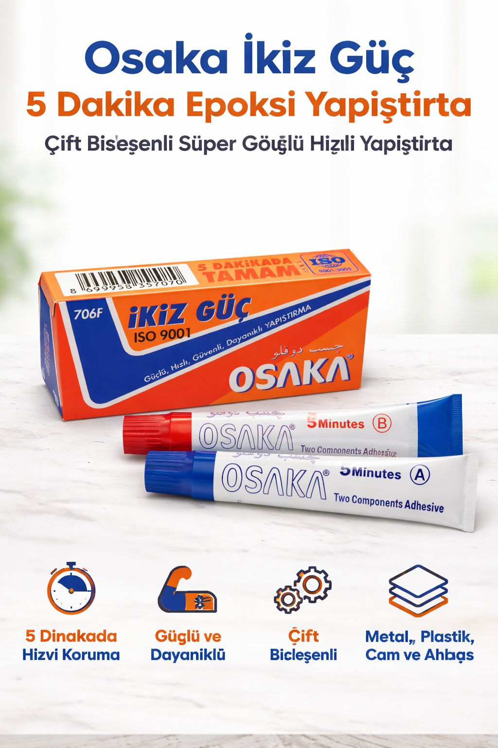 Osaka İkiz Güç 5 Dakika Epoksi Yapıştırıcı Çift Bileşenli Güçlü Hızlı Yapıştırıcı 1 Adet