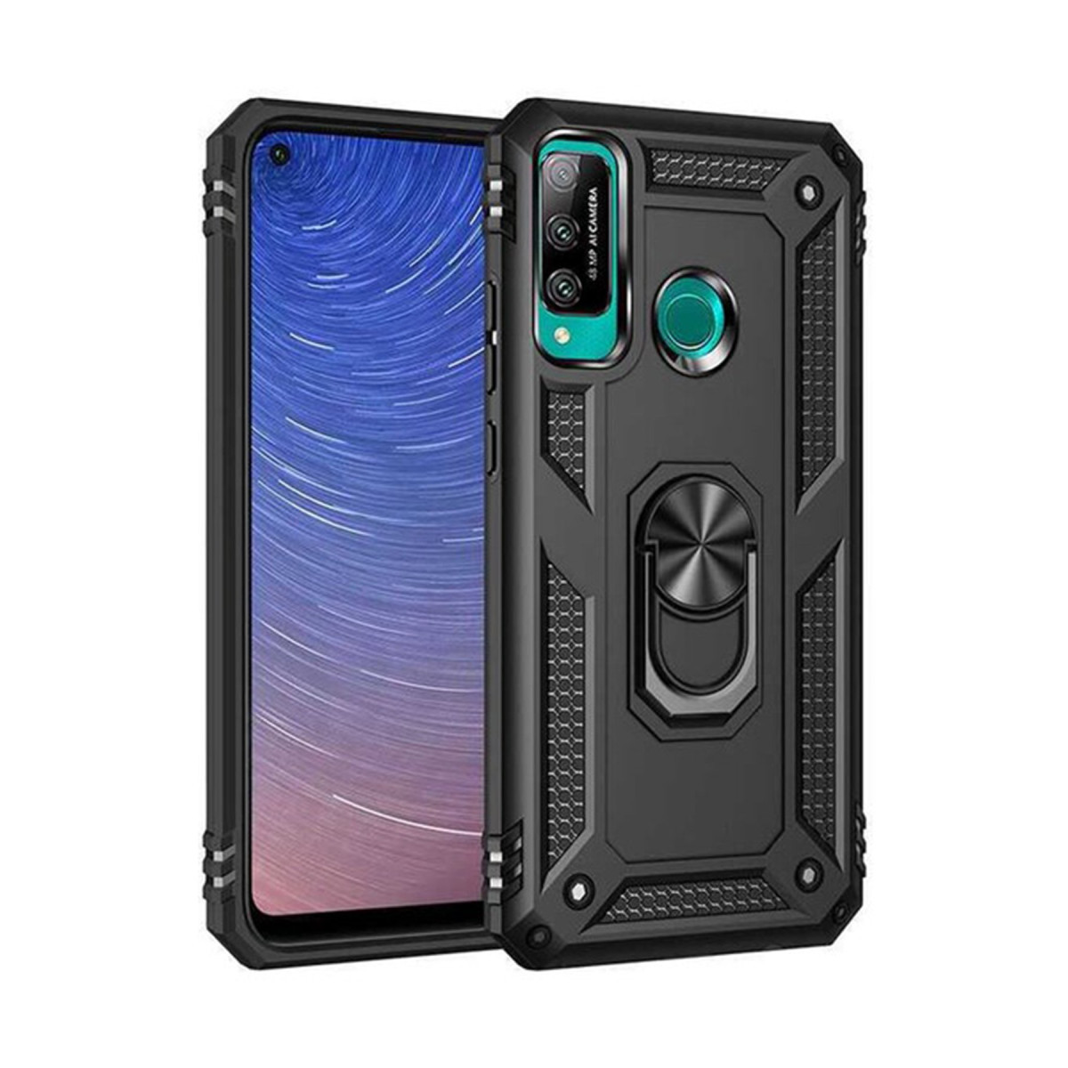 P40 Lite E Kılıf Sofya Yüzüklü Silikon Kapak - Siyah