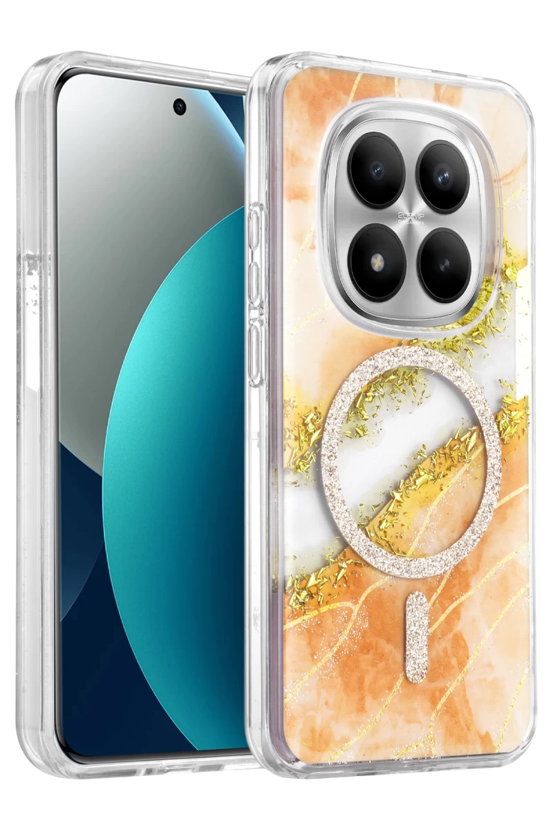 Onegif Xiaomi Redmi Note 15 Pro 4G Uyumlu Lotus Simli Magsafe Kapak - Turuncu