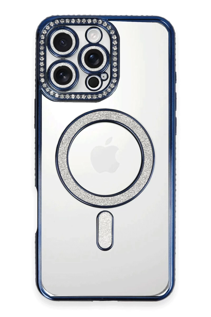 Apple iPhone 16 Pro Max Uyumlu Kılıf Joke Simli Magneticsafe Kılıf - Lacivert