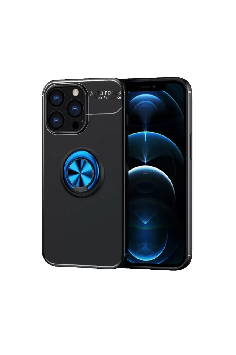 iPhone 13 Pro Kılıf Range Yüzüklü Silikon - Siyah-Mavi