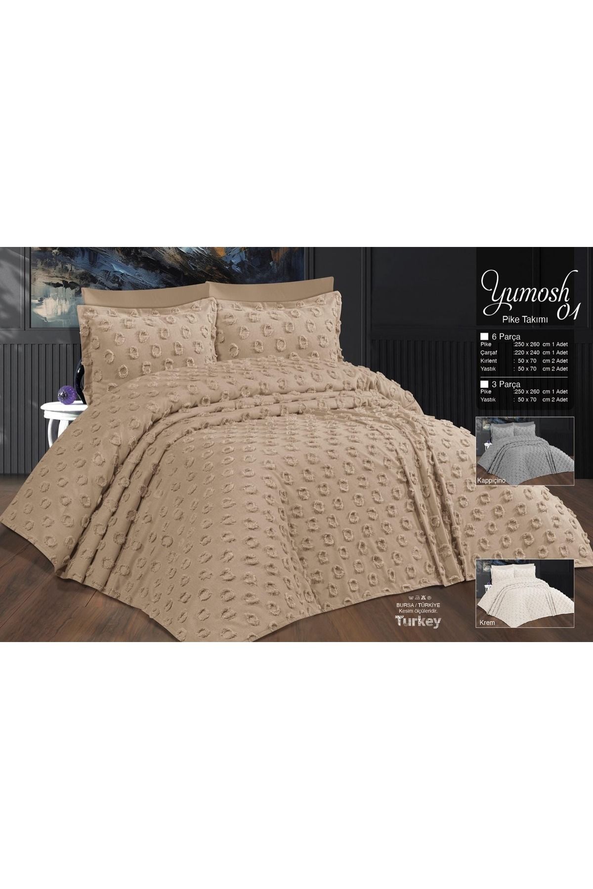 Çift Kişilik Yatak Örtüsü Gri 6 Parça Yatak Örtüsü Bedspread