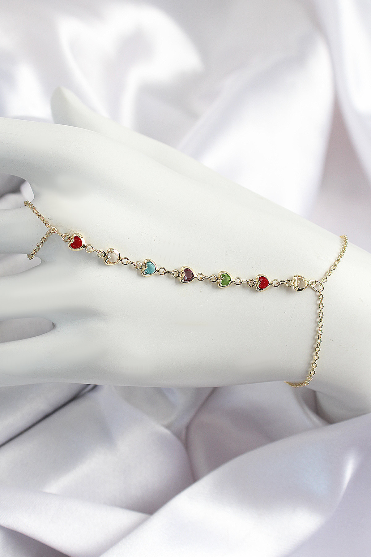 Pirinç Renkli Kalpli Zirkon Taşlı Y Model Gold Renk Kadın Şahmeran