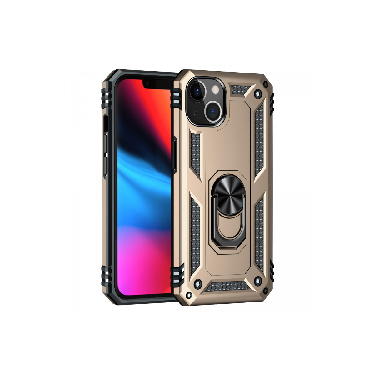 iPhone 14 Kılıf Sofya Yüzüklü Silikon Kapak - Gold