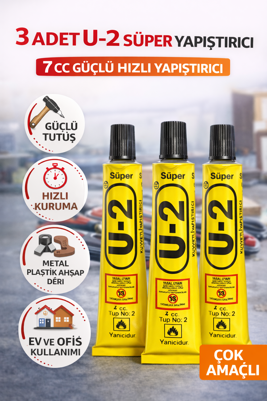3 Adet U-2 Süper Yapıştırıcı 7 CC Güçlü Hızlı Yapıştırıcı Çok Amaçlı Metal Plastik Ahşap Deri Yapıştırıcı