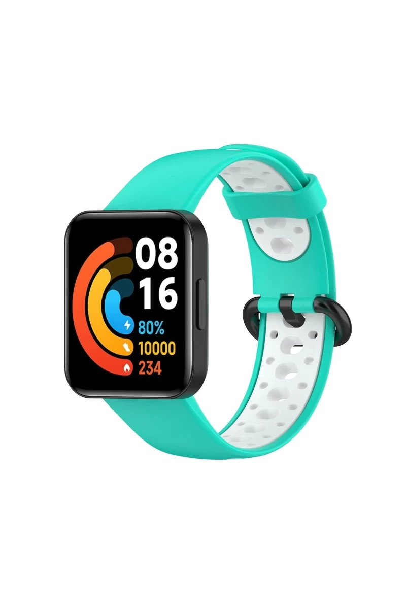 Xiaomi Redmi Watch 2 Spor Delikli Kordon - Turkuaz-Beyaz
