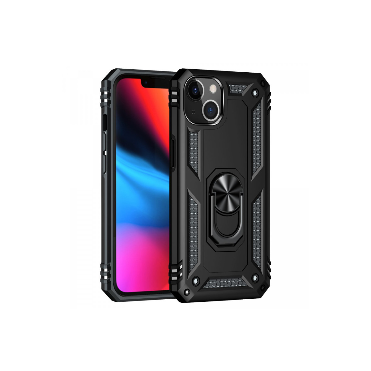 iPhone 14 Kılıf Sofya Yüzüklü Silikon Kapak - Siyah