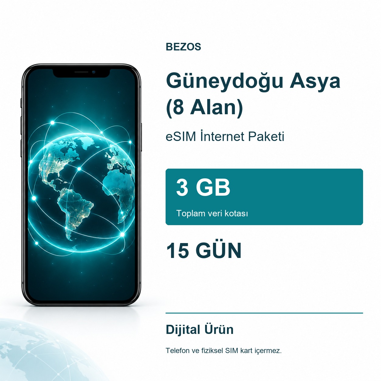 Güneydoğu Asya (8 Alan) eSIM İnternet Paketi 3 GB 15 Gün