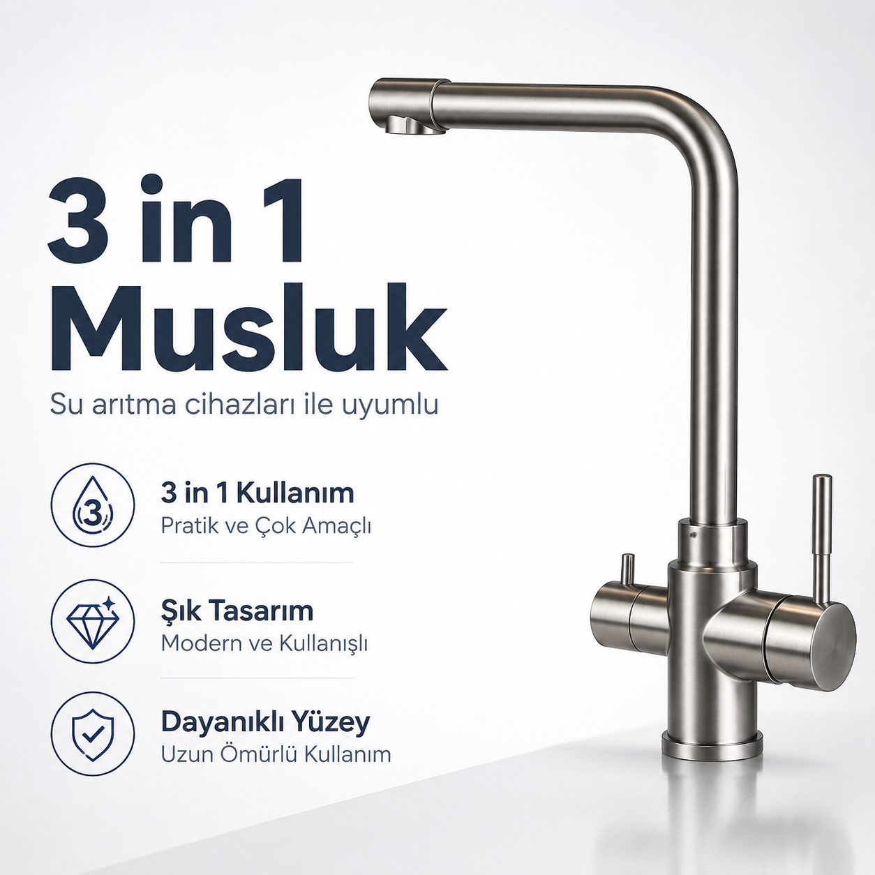 3 in 1 Su Arıtma Musluğu Çok Amaçlı Paslanmaz Model 608506069