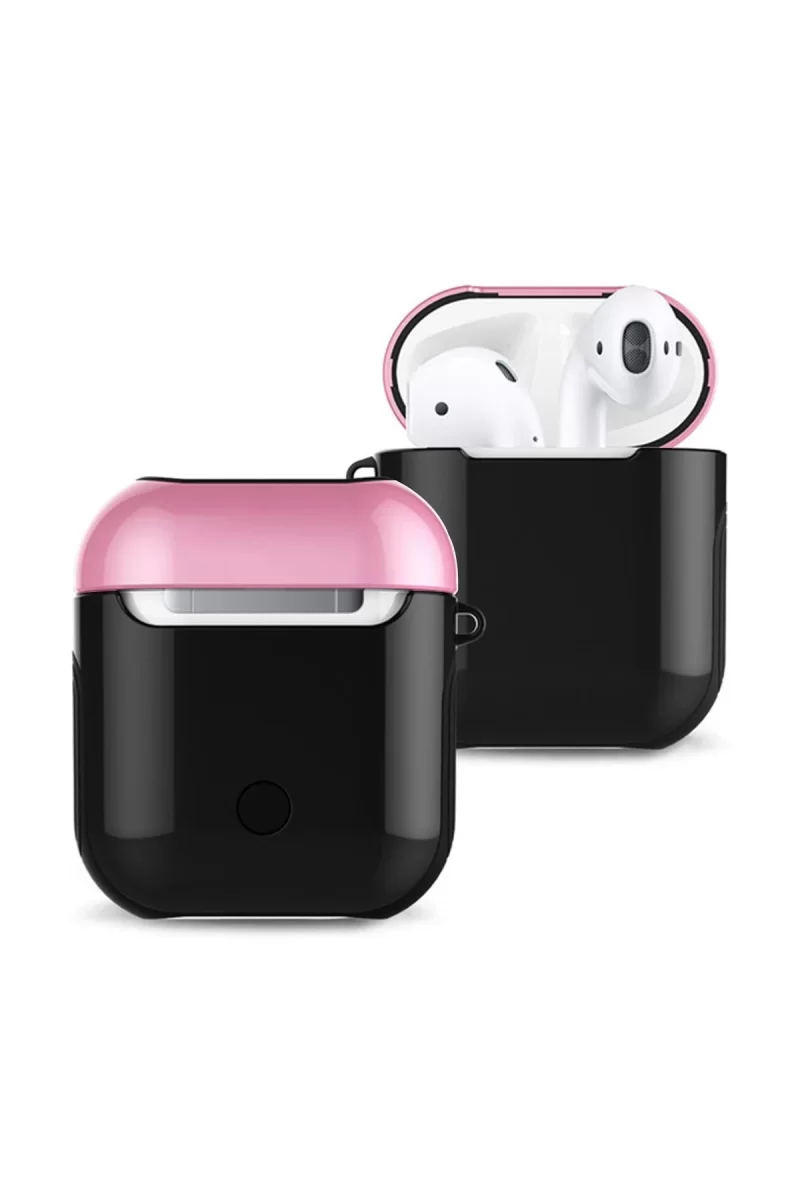 Airpods 2 (2.nesil) 3in1 Kılıf - Siyah-Pembe